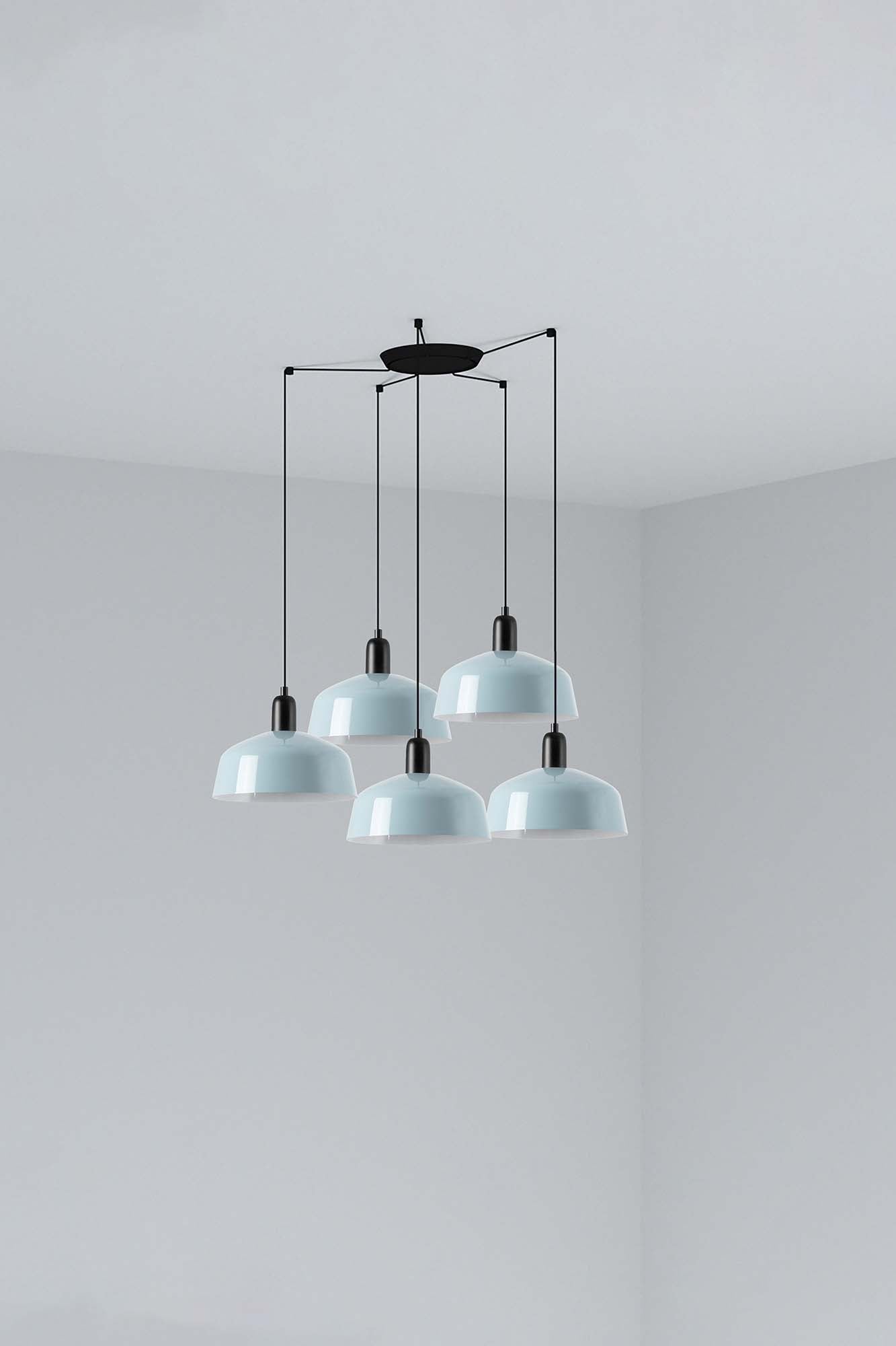 Lámpara colgante TATAWIN M de FARO en metal acero azul grisáceo, 5 luces E27 LED, diseño clásico de suspensión para iluminación focal interior en techo