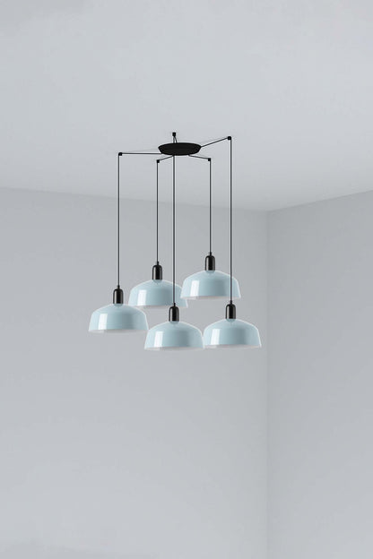 Lámpara colgante TATAWIN M de FARO en metal acero azul grisáceo, 5 luces E27 LED, diseño clásico de suspensión para iluminación focal interior en techo