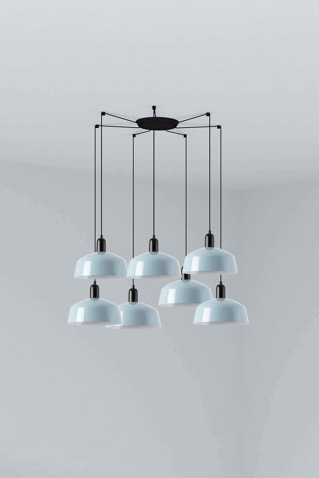 Lámpara colgante TATAWIN M metal 7L azul grisáceo FARO 20340-147-7L, diseño clásico de acero para iluminación focal interior, compatible E27 LED, ideal para hogar y oficina