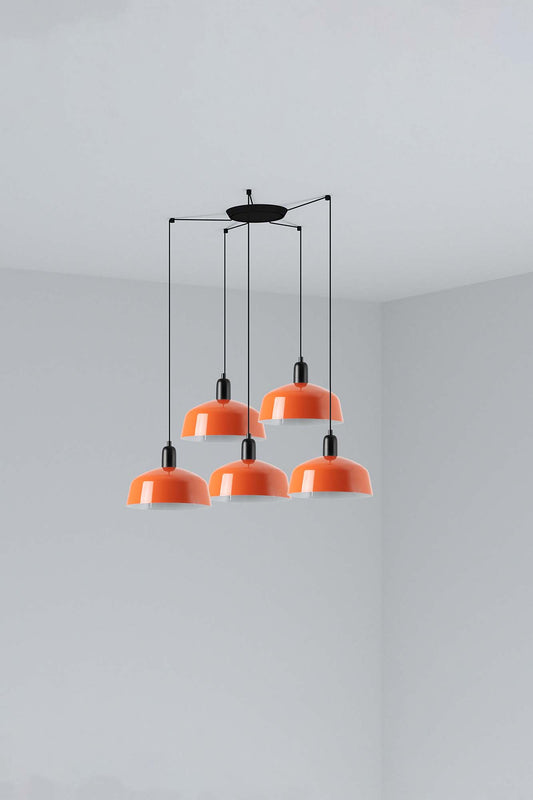 Lámpara colgante TATAWIN M metal 5L naranja rojizo FARO 20340-148-5L, diseño clásico atemporal en acero para iluminación interior del hogar.