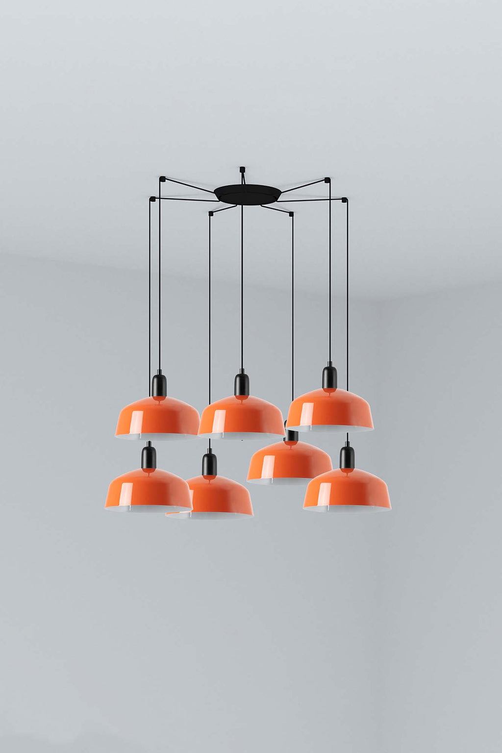 Lámpara colgante TATAWIN M de metal en naranja rojizo con 7 luces, diseño clásico FARO para iluminación focal interior del hogar, serie 2047.