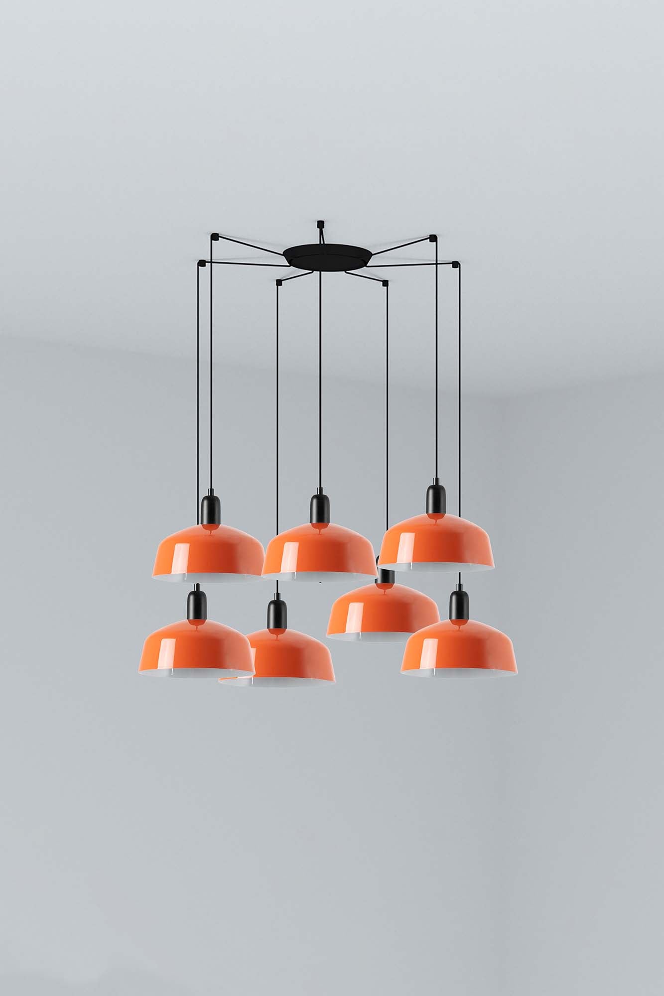 Lámpara colgante TATAWIN M de metal en naranja rojizo con 7 luces, diseño clásico FARO para iluminación focal interior del hogar, serie 2047.