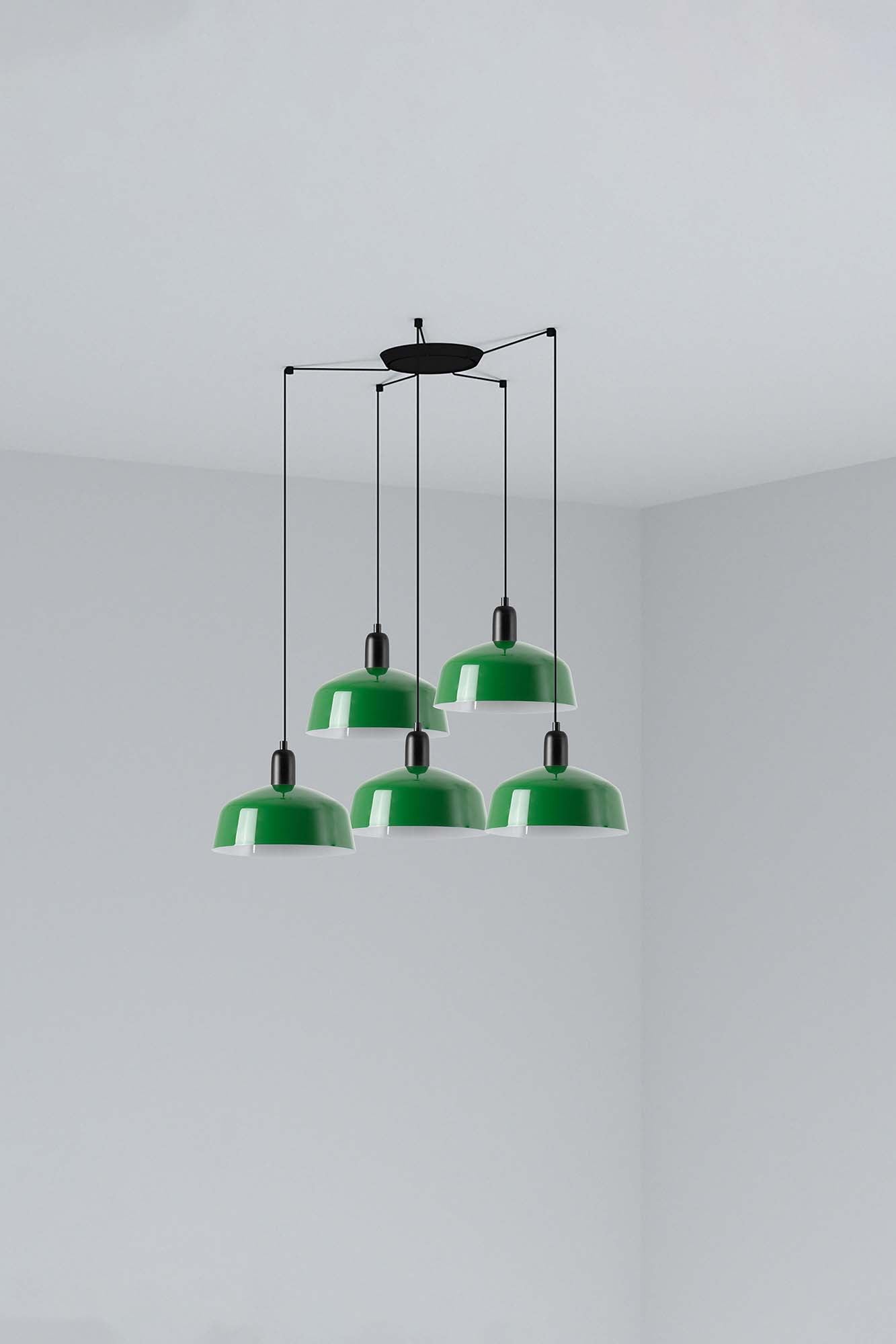 Lámpara colgante Tatawin M de metal verde 5 luces, diseño clásico suspendido de FARO colección 2047, iluminación interior focal en acero con portalámparas LED E27