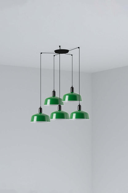 Lámpara colgante Tatawin M de metal verde 5 luces, diseño clásico suspendido de FARO colección 2047, iluminación interior focal en acero con portalámparas LED E27