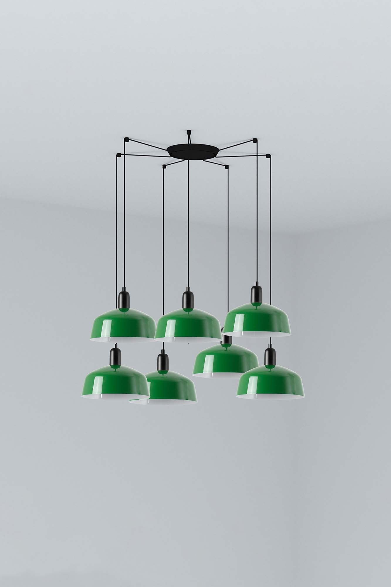 Lámpara colgante TATAWIN M de metal verde 7 luces, modelo FARO 20340-149-7L, luminaria de suspensión en acero negro satinado E27 LED para iluminación interior focal, colección 2047