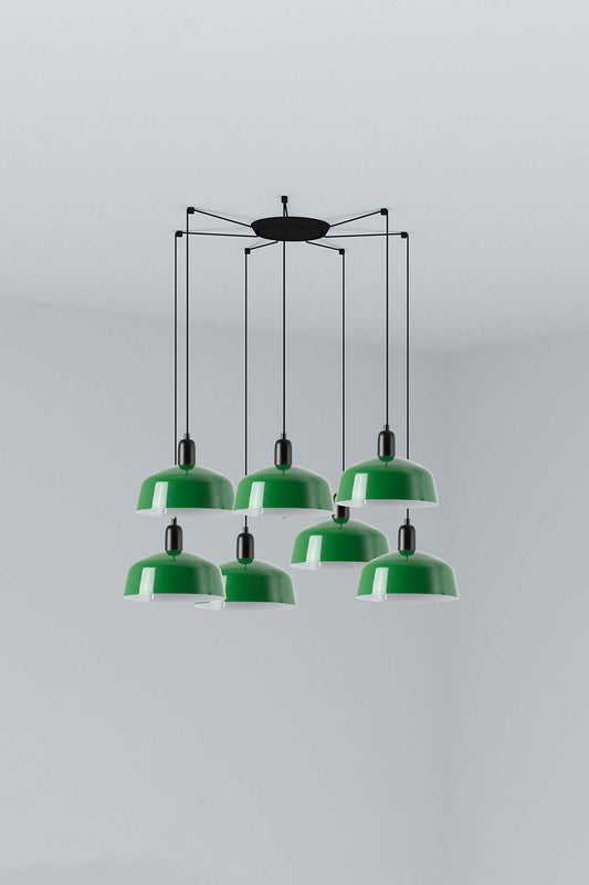 Lámpara colgante TATAWIN M de metal verde 7 luces, modelo FARO 20340-149-7L, luminaria de suspensión en acero negro satinado E27 LED para iluminación interior focal, colección 2047