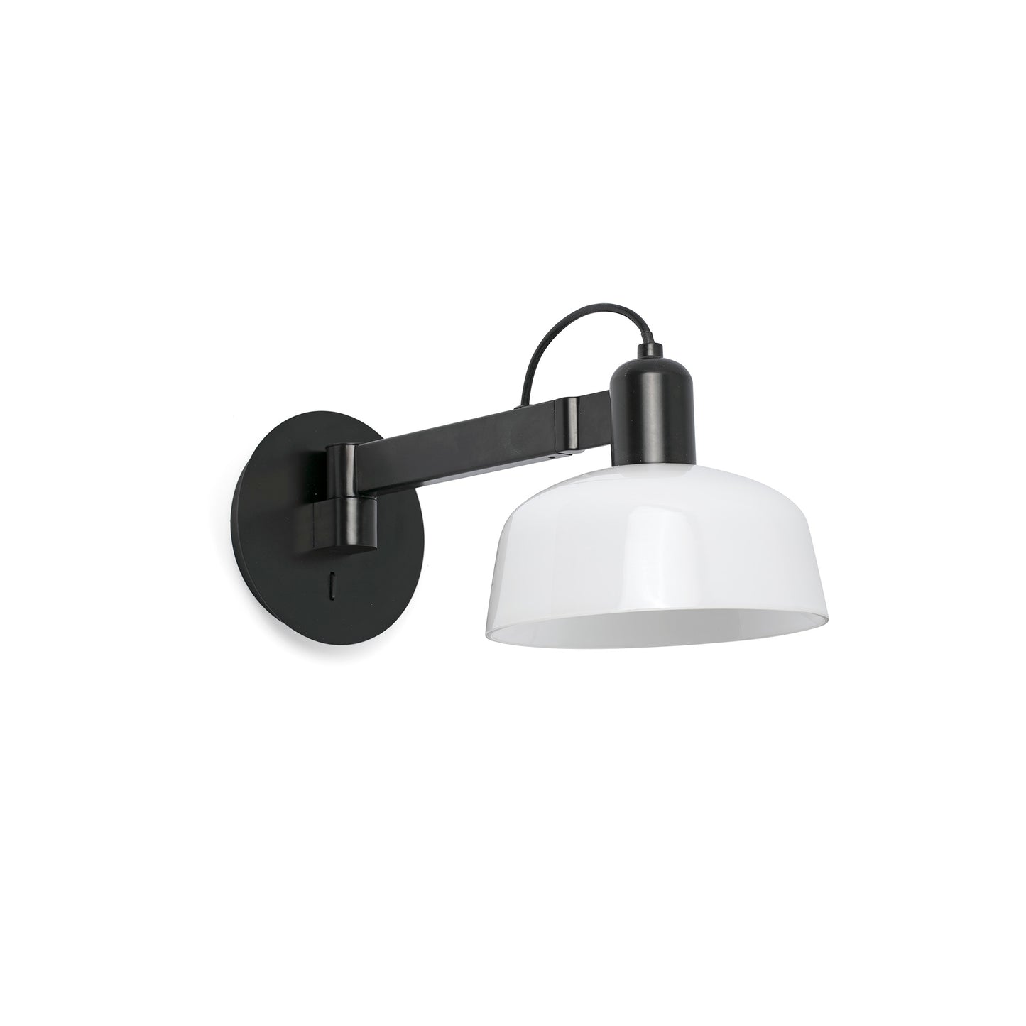 Aplique de pared TATAWIN cristal blanco FARO 20342-116, diseño Adolfo Abejón en colección 2047, luminaria superficie interior con acero negro satinado y cristal opal para iluminación orientable en hogar moderno