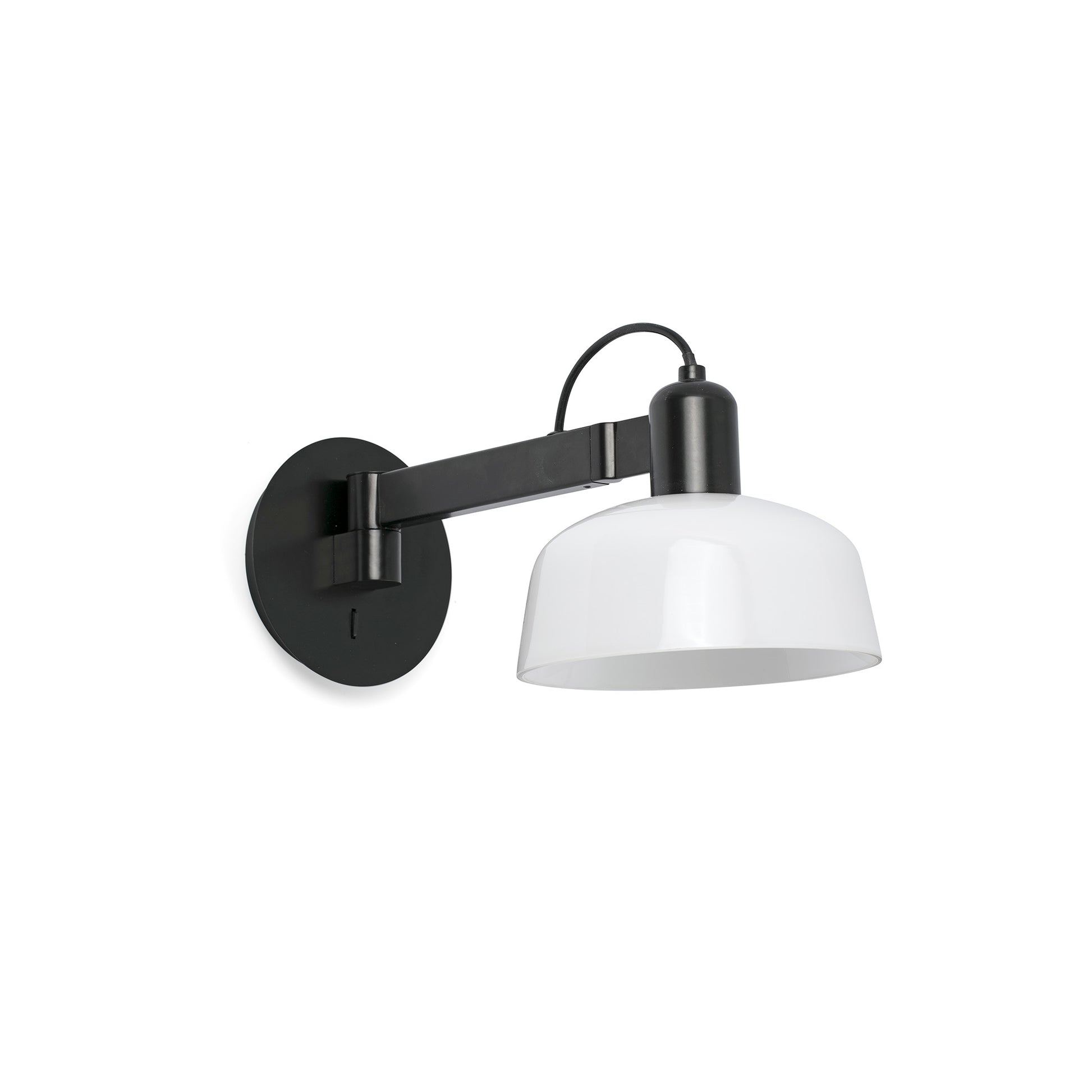 Aplique de pared TATAWIN cristal blanco FARO 20342-116, diseño Adolfo Abejón en colección 2047, luminaria superficie interior con acero negro satinado y cristal opal para iluminación orientable en hogar moderno