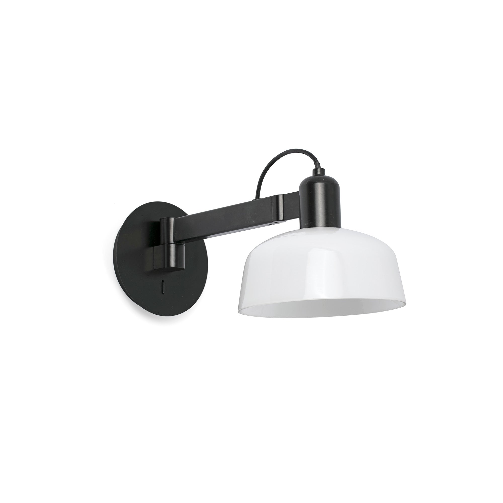 Aplique de pared TATAWIN cristal blanco FARO 20342-116, diseño Adolfo Abejón en colección 2047, luminaria superficie interior con acero negro satinado y cristal opal para iluminación orientable en hogar moderno