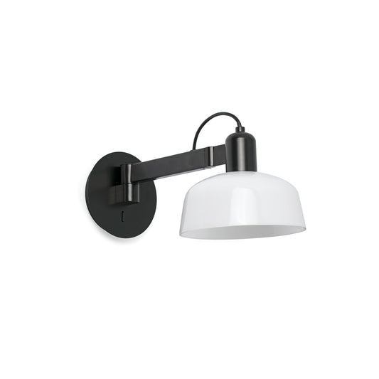 Aplique de pared TATAWIN cristal blanco FARO 20342-116, diseño Adolfo Abejón en colección 2047, luminaria superficie interior con acero negro satinado y cristal opal para iluminación orientable en hogar moderno