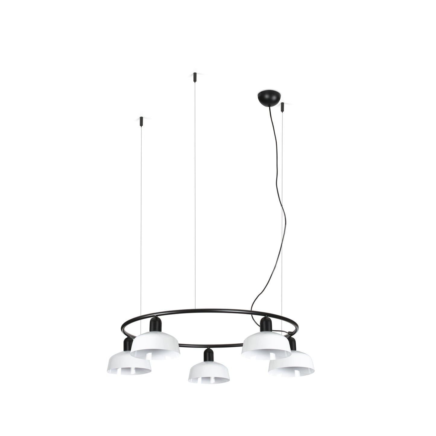Lámpara colgante TATAWIN S de metal acero circular en blanco y negro, 5 luces E27 LED, diseño clásico suspensión interior focal FARO 20343-140-5L
