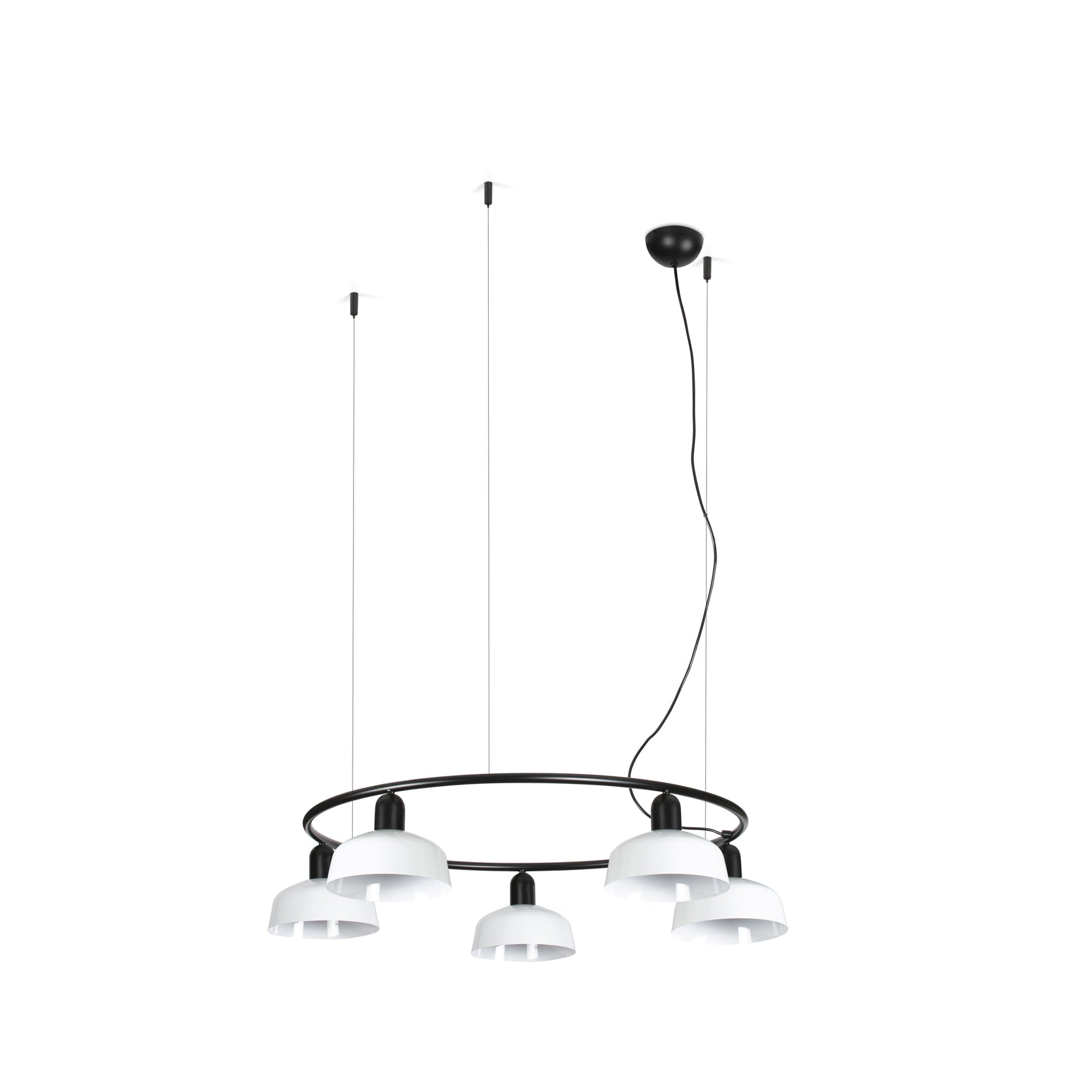 Lámpara colgante TATAWIN S de metal acero circular en blanco y negro, 5 luces E27 LED, diseño clásico suspensión interior focal FARO 20343-140-5L