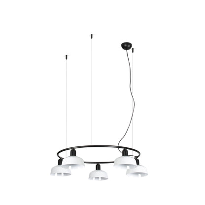 Lámpara colgante TATAWIN S de metal acero circular en blanco y negro, 5 luces E27 LED, diseño clásico suspensión interior focal FARO 20343-140-5L