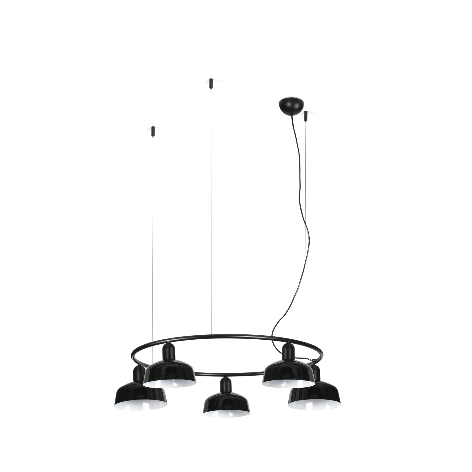 Lámpara colgante TATAWIN S metal negro circular 5 luces LED E27, diseño clásico FARO para salón comedor interior acero suspensión