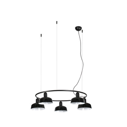 Lámpara colgante TATAWIN S metal negro circular 5 luces LED E27, diseño clásico FARO para salón comedor interior acero suspensión