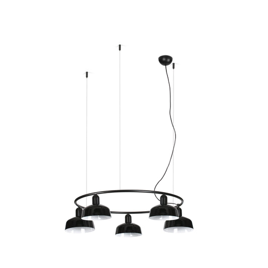 Lámpara colgante TATAWIN S metal negro circular 5 luces LED E27, diseño clásico FARO para salón comedor interior acero suspensión