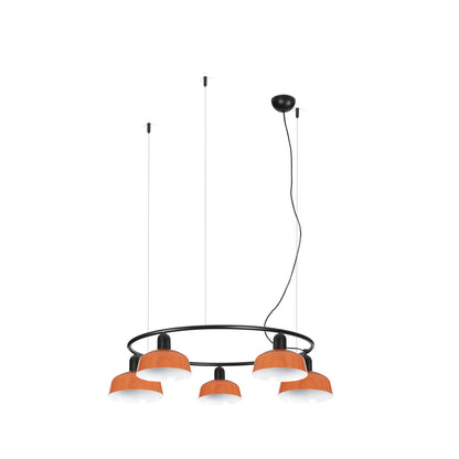 Lámpara colgante TATAWIN S de metal 5L circular en naranja rojizo, diseño clásico FARO colección 2047, acero suspensión interior iluminación focal