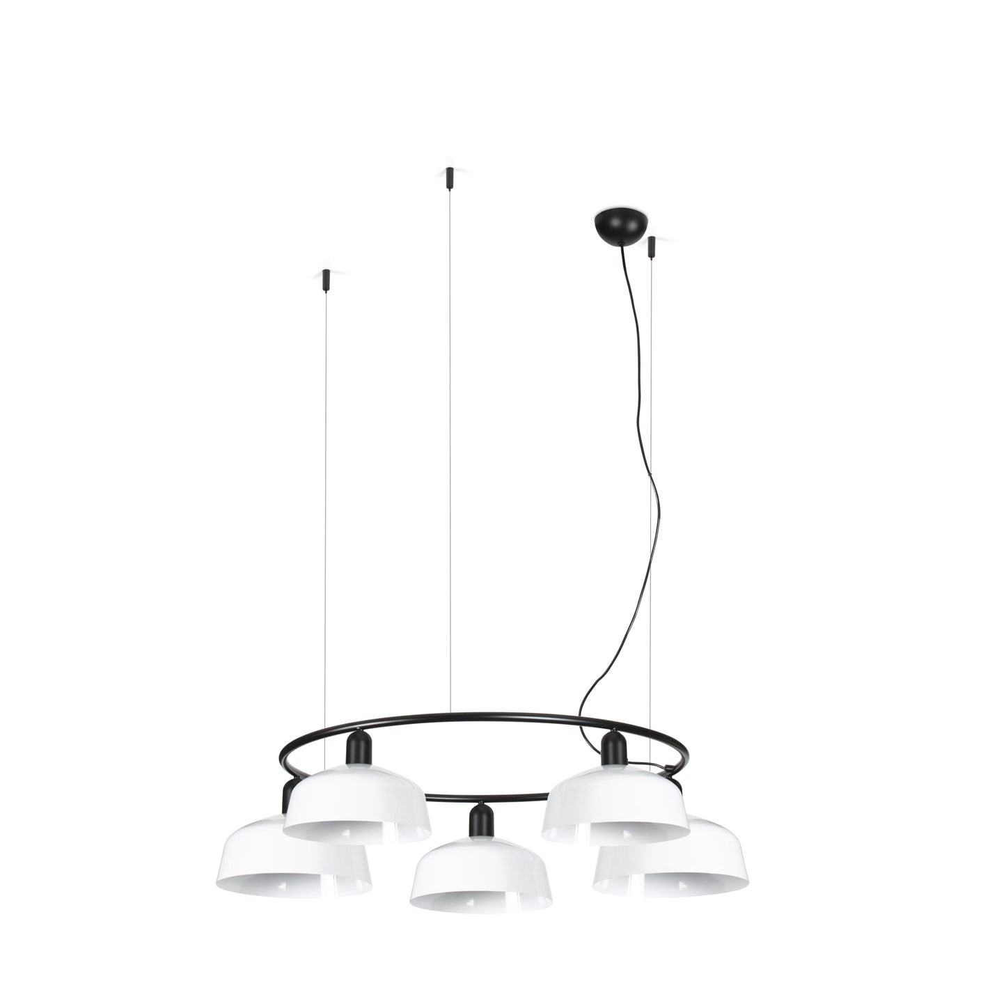Lámpara colgante Tatawin M de metal circular en blanco, 5 luces LED E27, diseño clásico FARO de acero para iluminación focal interior del hogar
