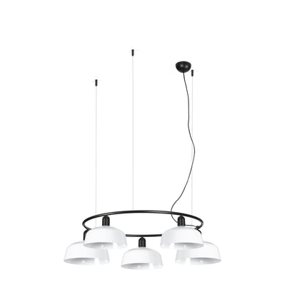 Lámpara colgante Tatawin M de metal circular en blanco, 5 luces LED E27, diseño clásico FARO de acero para iluminación focal interior del hogar
