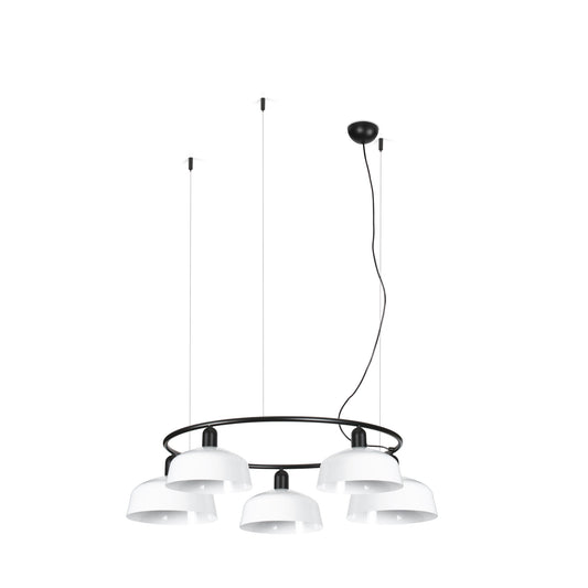 Lámpara colgante Tatawin M de metal circular en blanco, 5 luces LED E27, diseño clásico FARO de acero para iluminación focal interior del hogar