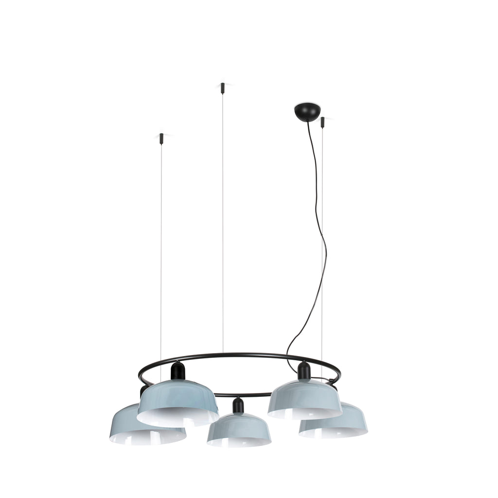 Lámpara colgante TATAWIN M de metal circular blanca 5 luces FARO, diseño clásico suspensión techo interior acero LED E27 Colección 2047