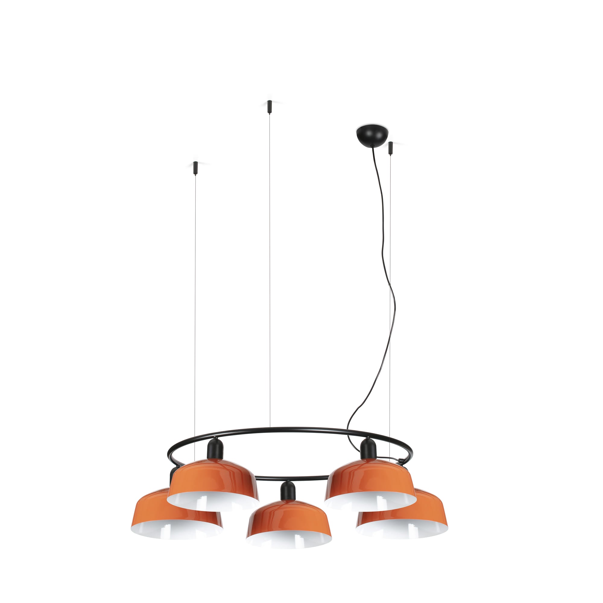 Lámpara colgante TATAWIN M circular de metal acero en naranja rojizo, modelo FARO 20343-148-5L con 5 luces, diseño clásico de iluminación suspendida para interior hogar, colección 2047