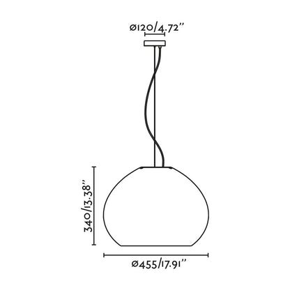 Medidas detalladas luminaria colgante MAR H340 verde FARO 20405, diseño moderno sostenible reciclado LED compatible para iluminación interior hogar