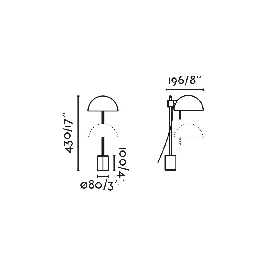 Diagrama de medidas de la lámpara de sobremesa MATILDA blanca de FARO modelo 20512-136, dimensiones en acero moderno para iluminación LED interior en mesa