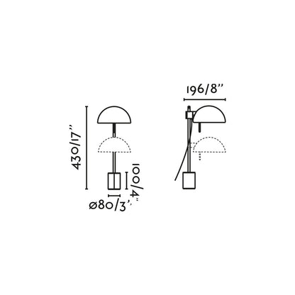 Diagrama de medidas de la lámpara de sobremesa MATILDA en granate de FARO modelo 20514-138, diseño geométrico moderno en acero para luminaria interior del hogar