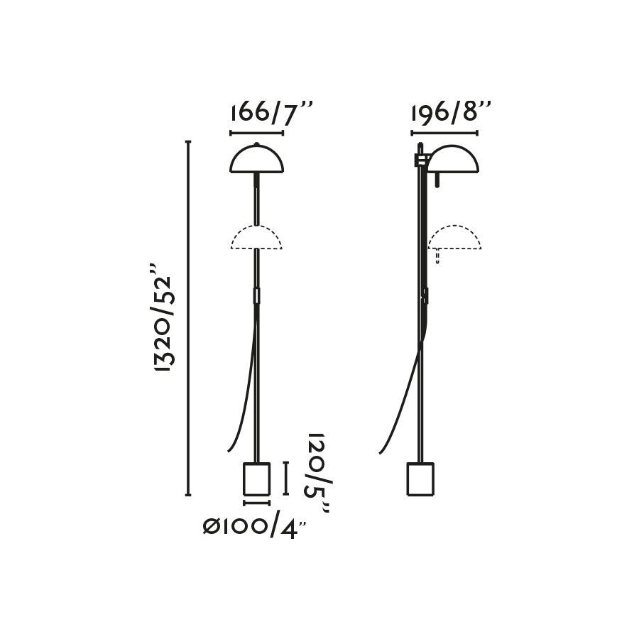 Medidas detalladas de la lámpara de pie MATILDA granate de FARO modelo 20518-138, diseño geométrico en acero para iluminación LED interior en salón