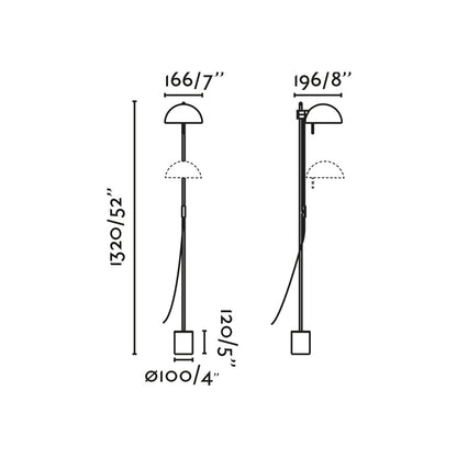 Medidas detalladas de la lámpara de pie MATILDA granate de FARO modelo 20518-138, diseño geométrico en acero para iluminación LED interior en salón