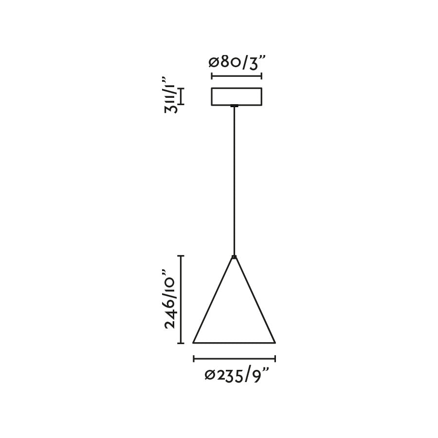Diagrama de medidas de la lámpara colgante LINA negra FARO modelo 22028, luminaria de suspensión minimalista en aluminio LED para interior y hogar.