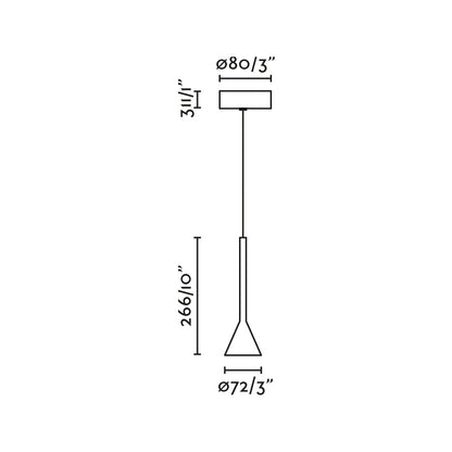 Diagrama de medidas de la lámpara colgante ANNA blanca de FARO modelo 22033, dimensiones en cm para instalación de suspensión interior moderna en aluminio, PMMA y LED