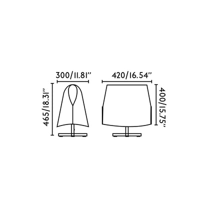 Medidas de la luminaria de sobremesa LUANG M negra y camel de FARO (modelo 23002-58), estructura de acero con pantalla de pergamino para iluminación moderna en interior, hogar u oficina