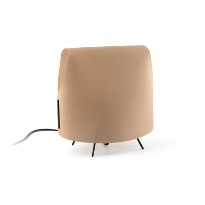 Luminaria de sobremesa LUANG XS negra y camel de FARO, modelo 23066 colección 2300, diseño minimalista con pergamino y acero para iluminación LED E14 orgánica en hogar y oficina.