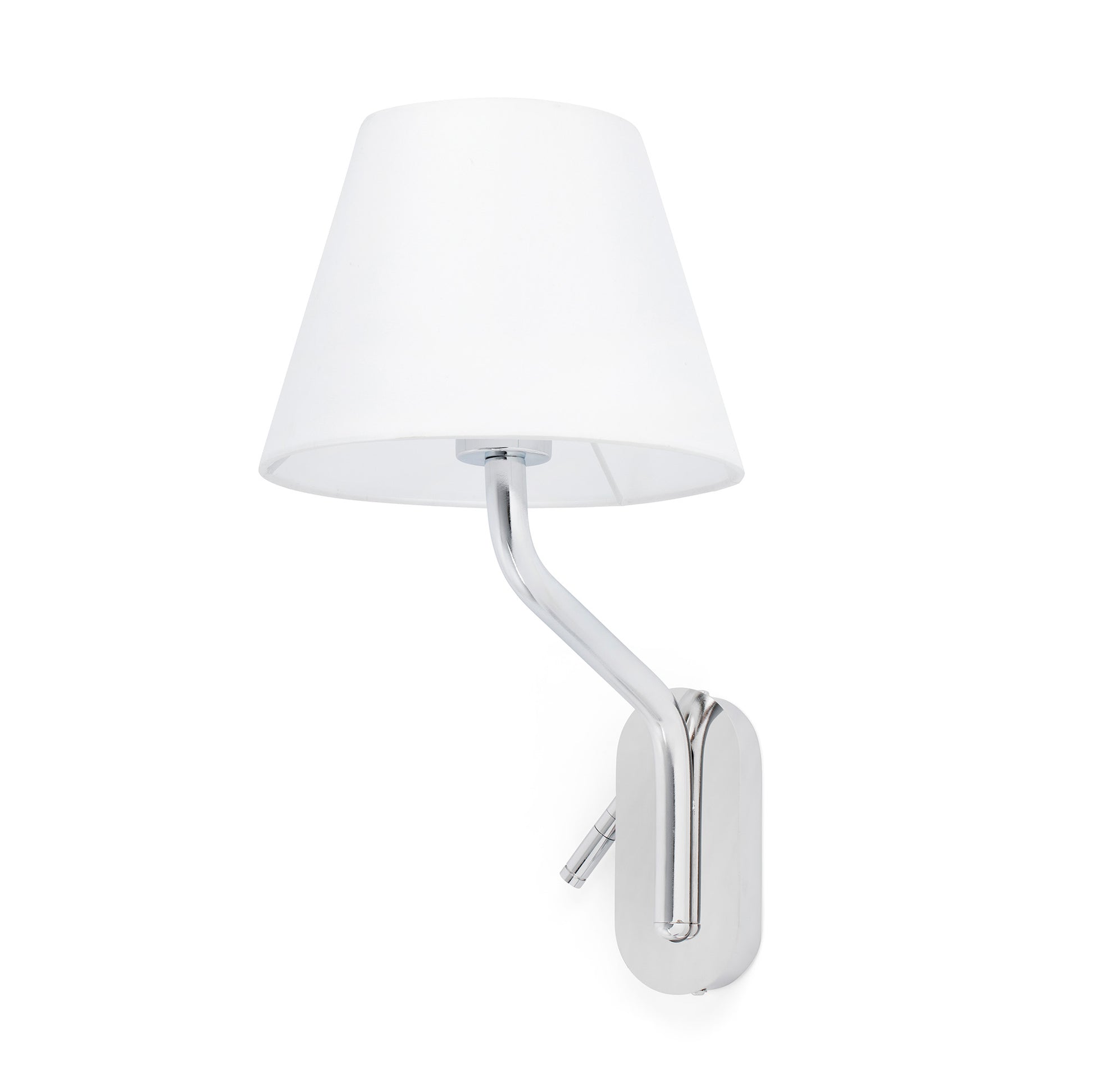 Lámpara de pared ETERNA con lector derecho en cromo y blanca de FARO, modelo 24006-10, luminaria superficie de acero para iluminación interior en hoteles