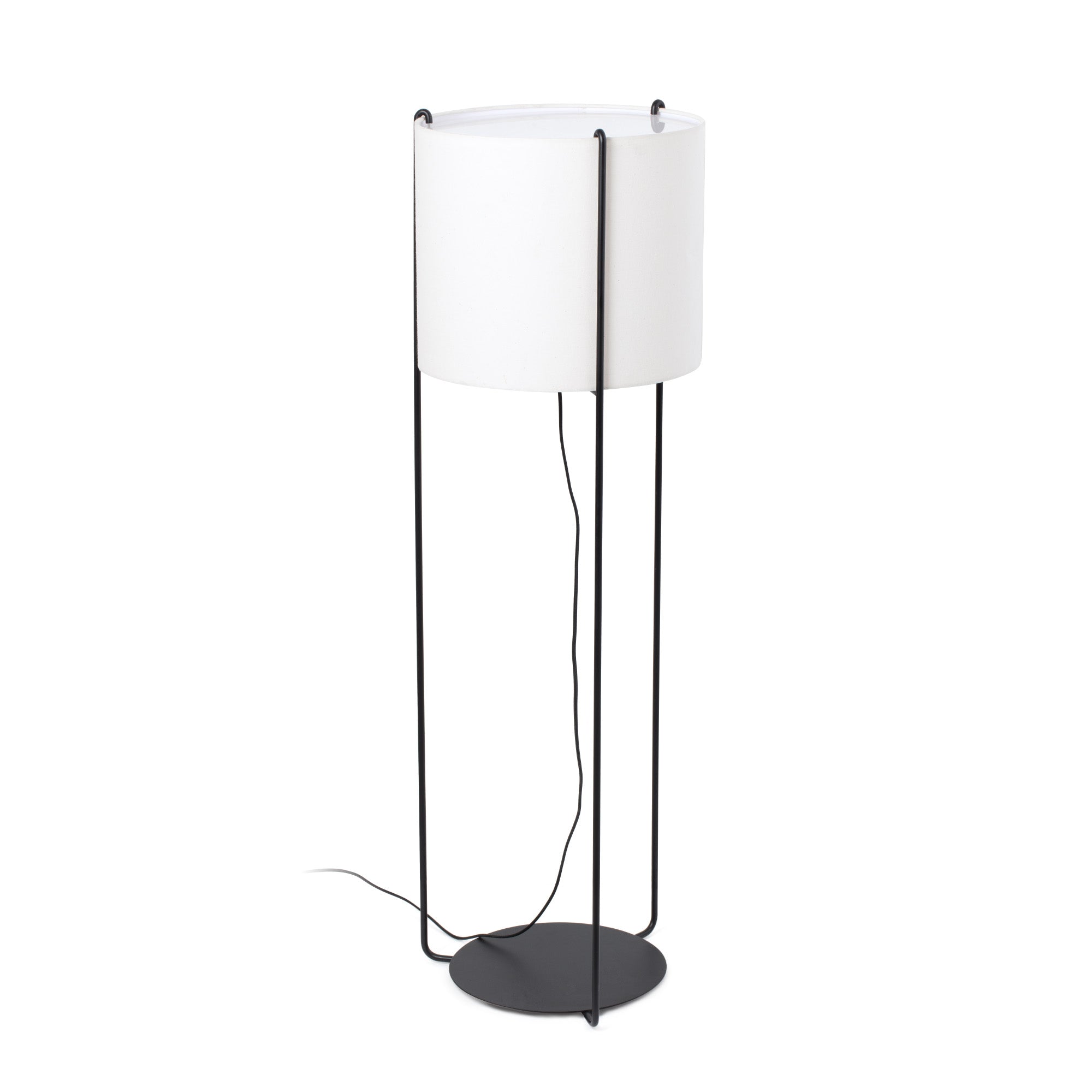 Lámpara de pie Drum negra y beige de Faro, modelo 24023-33, diseño contemporáneo atemporal en acero y textil para iluminación interior moderna.