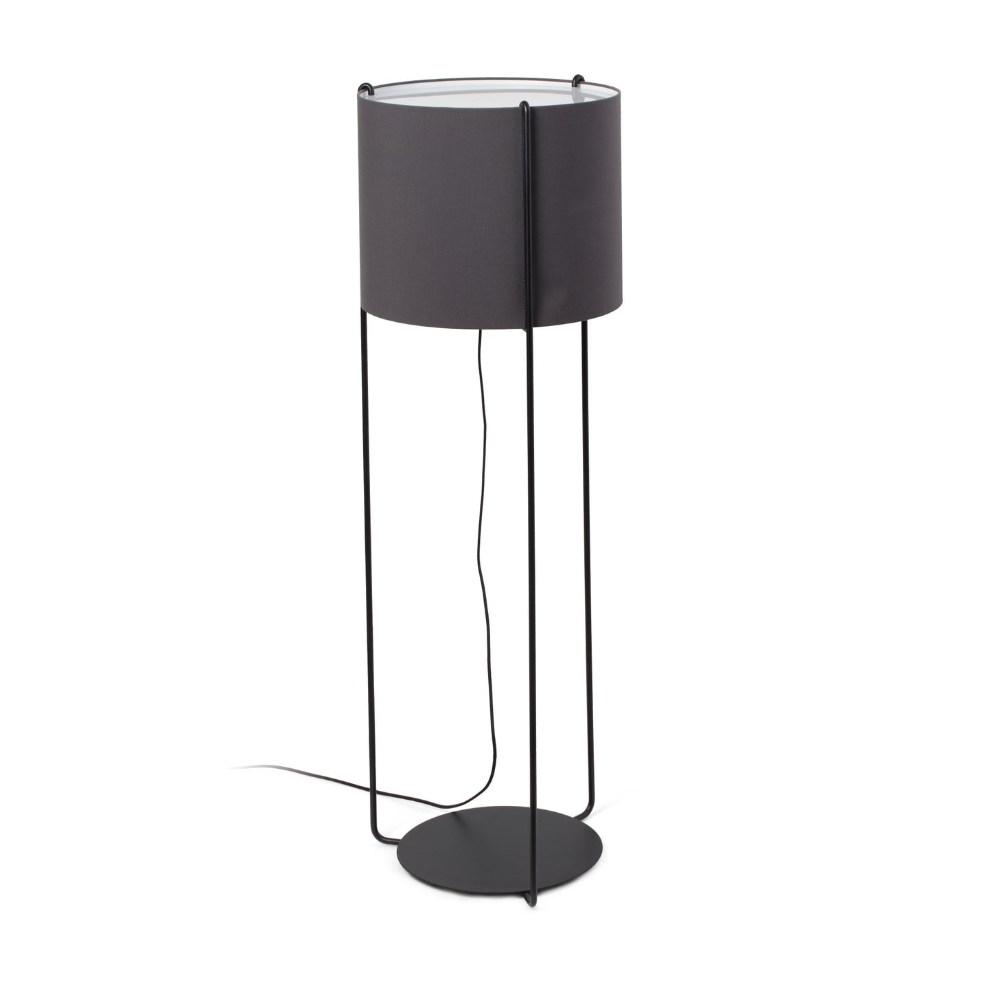 Lámpara de pie DRUM negra y gris de FARO, modelo 24023-34-US, diseño contemporáneo atemporal en acero y textil para iluminación interior.