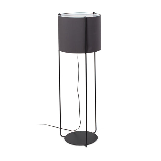 Lámpara de pie DRUM negra y gris de FARO, modelo 24023-34-US, diseño contemporáneo atemporal en acero y textil para iluminación interior.