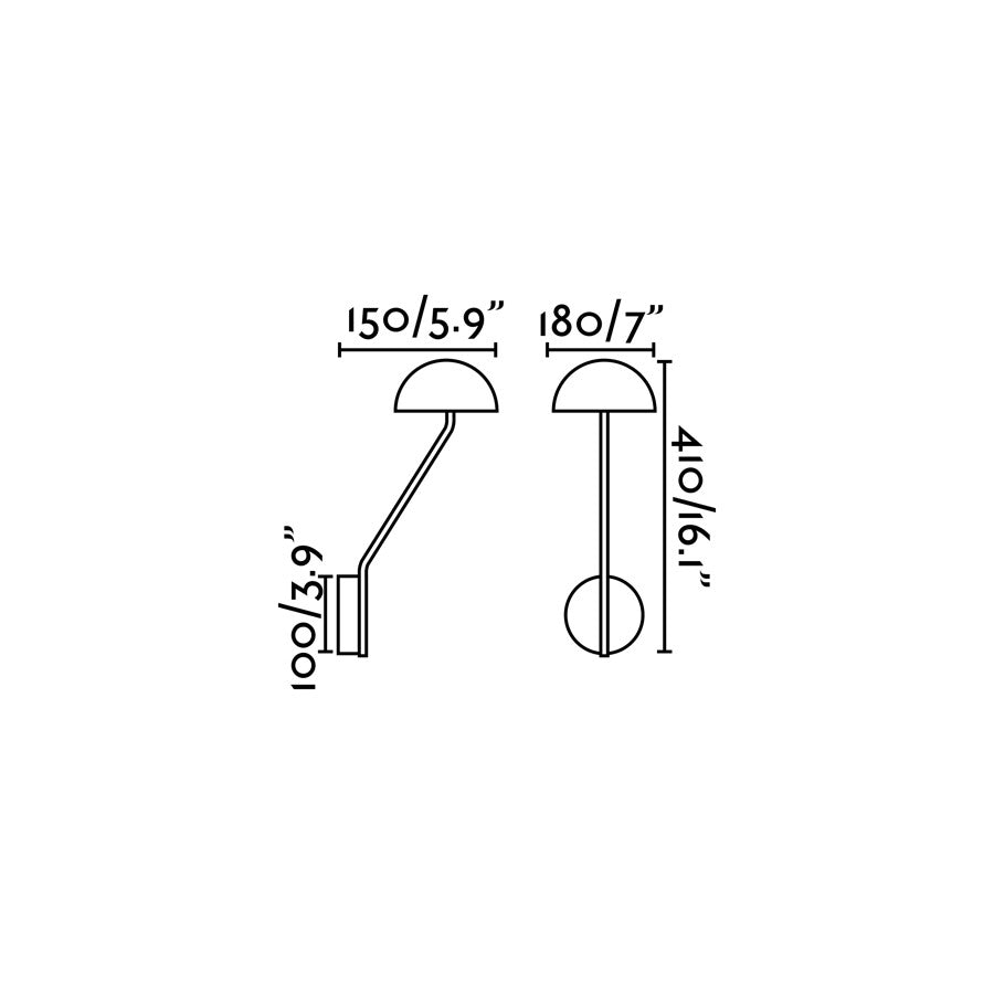 Diagrama de medidas dimensiones aplique pared LED PURE negro mate blanco roto FARO modelo 24528, luminaria superficie interior acero PMMA diseño minimalista LED 3000K