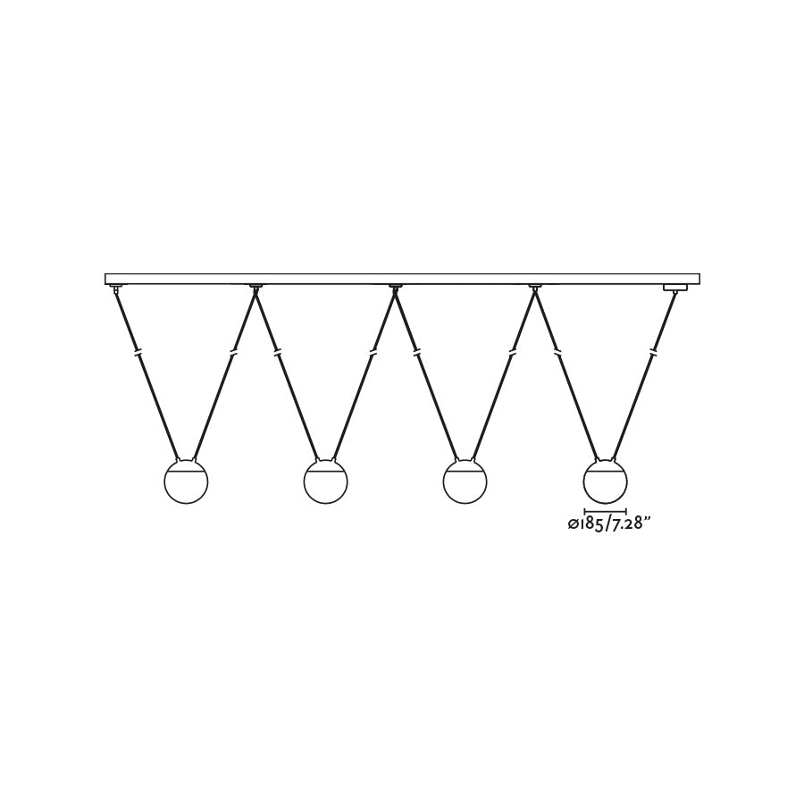 Diagrama de medidas de lámpara colgante MINE PC SPACE 4L blanco FARO 28209-4L, luminaria de suspensión en aluminio y policarbonato para interior residencial y comercial Nahtrang