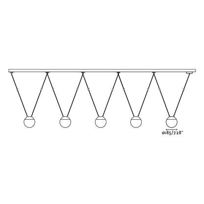 Medidas de la lámpara colgante MINE PC SPACE 5L blanca de FARO modelo 28209-5L, luminaria de suspensión en aluminio y policarbonato para interior residencial, negocios y restauración