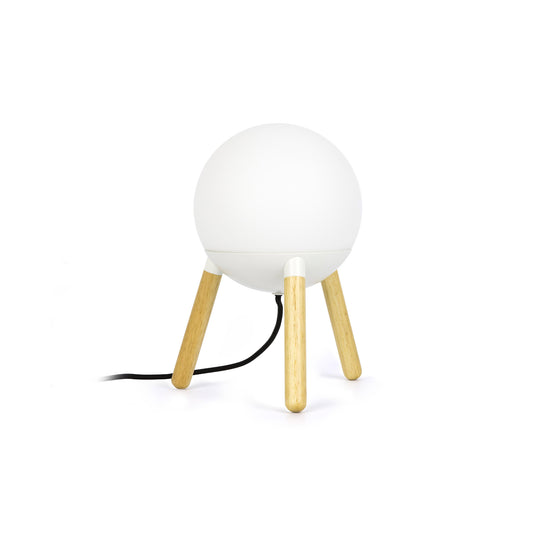 Lámpara de sobremesa MINE PC blanca de FARO, diseño Nahtrang minimalista en madera de haya y policarbonato, bombilla E27 LED, iluminación cálida para interior moderno - Ref. 28211