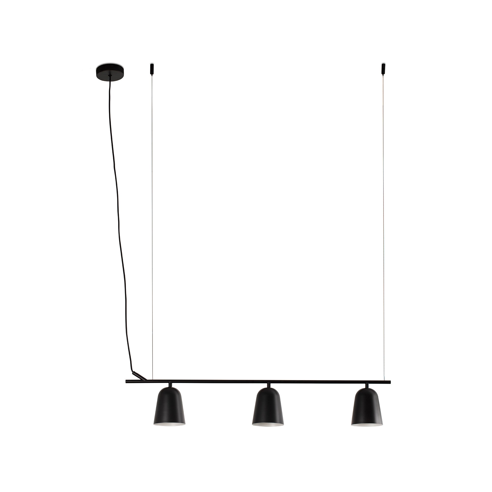 Luminaria colgante lineal STUDIO en negro mate de FARO modelo 28266, diseño contemporáneo de acero para iluminación interior del hogar