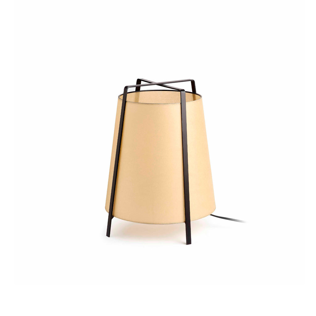Lámpara de sobremesa AKANE 350 en beige de FARO, diseño español con estructura de acero y pantalla de pergamino, iluminación decorativa para salón interior, modelo 28370