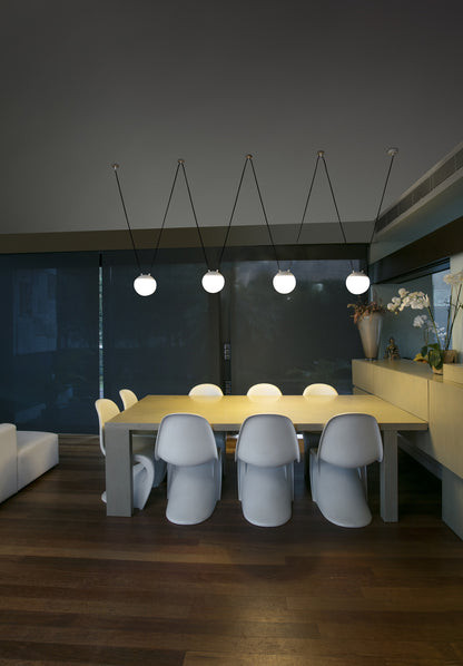 Lámpara colgante Mine Glass Space 2L blanco FARO 28375-2L en ambiente interior residencial, luminaria suspensión cristal opal aluminio restauración