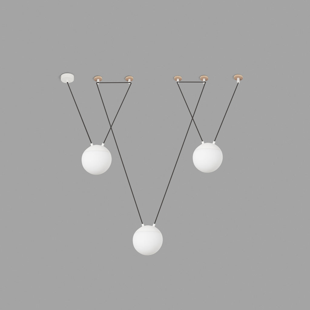 Lámpara colgante MINE GLASS SPACE 3L blanco FARO 28375-3L en ambiente interior moderno, diseño Nahtrang con aluminio y cristal para hogar, restauración y negocios