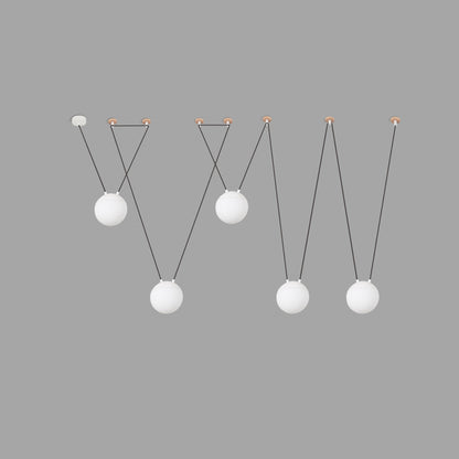 Lámpara colgante MINE GLASS SPACE 5L blanco FARO 28375-5L, diseño moderno de cristal opal y aluminio en ambiente interior residencial Nahtrang, iluminación suspension contemporánea