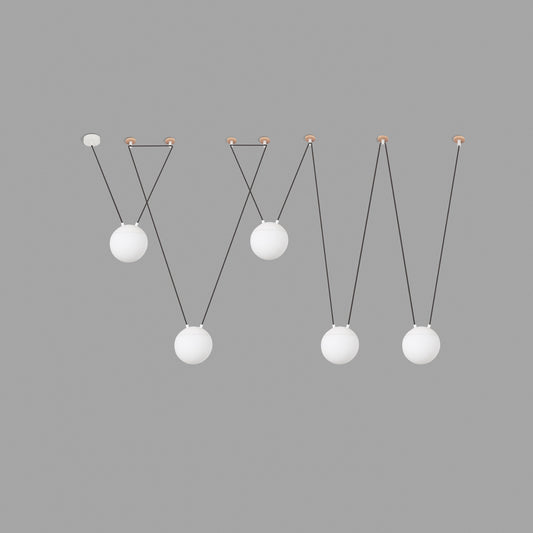 Lámpara colgante MINE GLASS SPACE 5L blanco FARO 28375-5L, diseño moderno de cristal opal y aluminio en ambiente interior residencial Nahtrang, iluminación suspension contemporánea