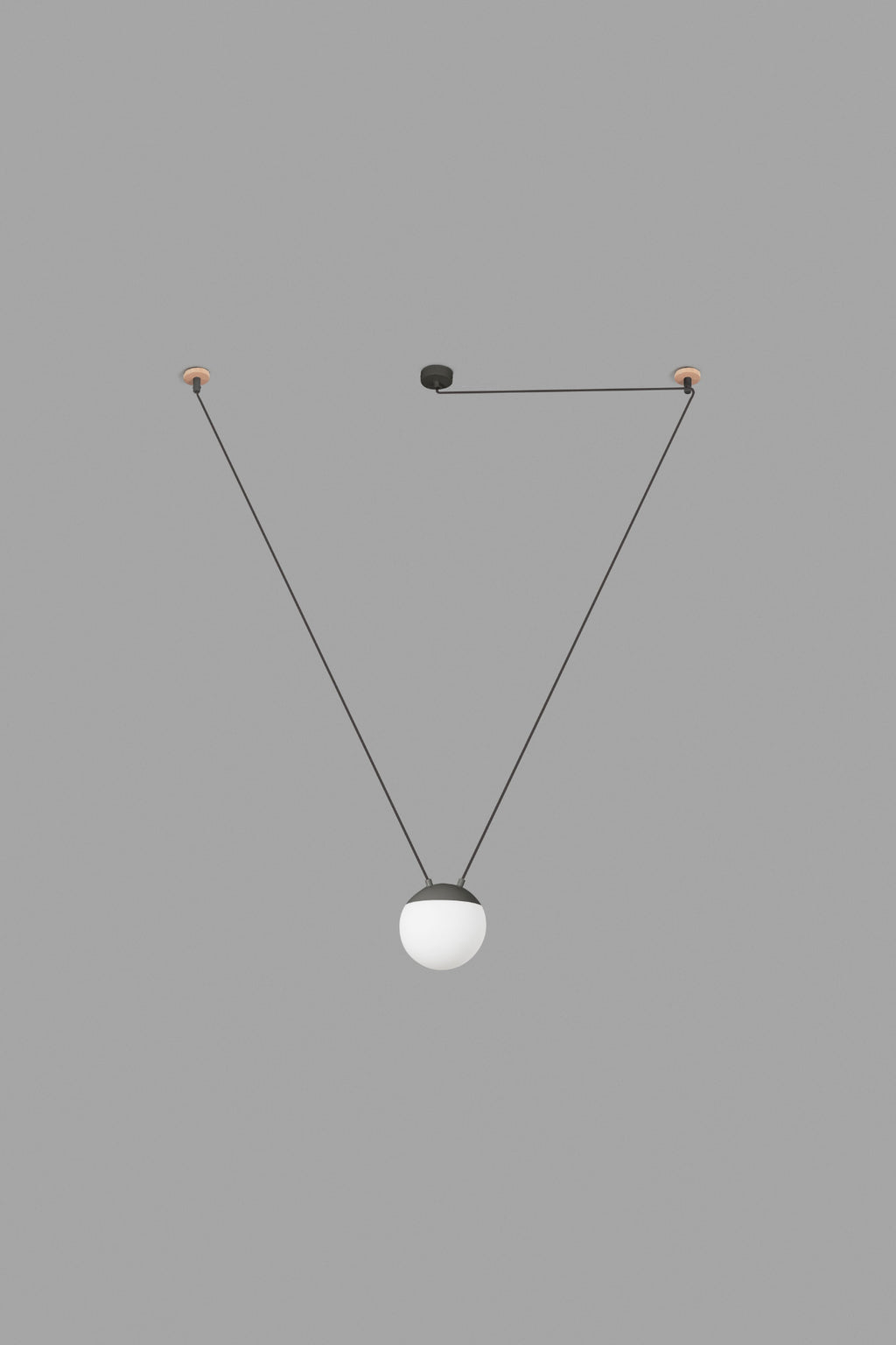 Lámpara colgante MINE SPACE gris oscuro 1L de FARO modelo 28376-1L en ambiente interior residencial, diseño Nahtrang con aluminio y cristal opal, luminaria de suspensión para iluminación LED E27 moderna